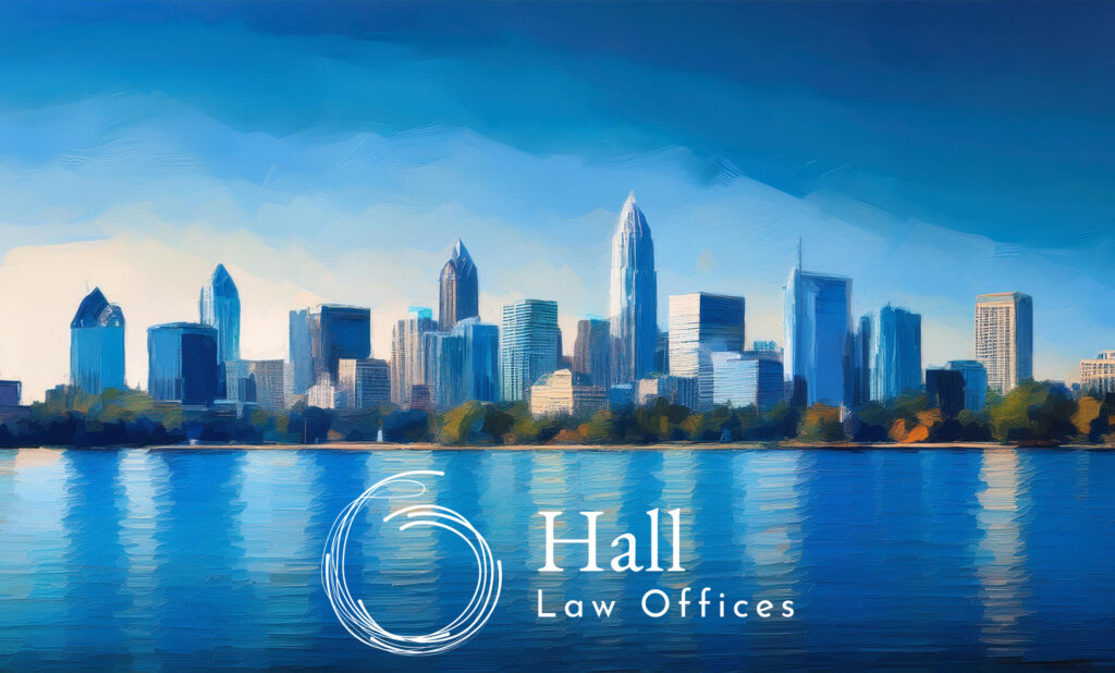Charlotte skyline with business logo